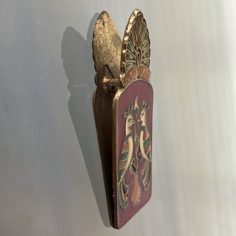 🐂🦚Peacock/Bull Vintage Brass & Enamel Cloisonné Mail Clip/Paper Clip/Desk Clip - Picture 6 of 17